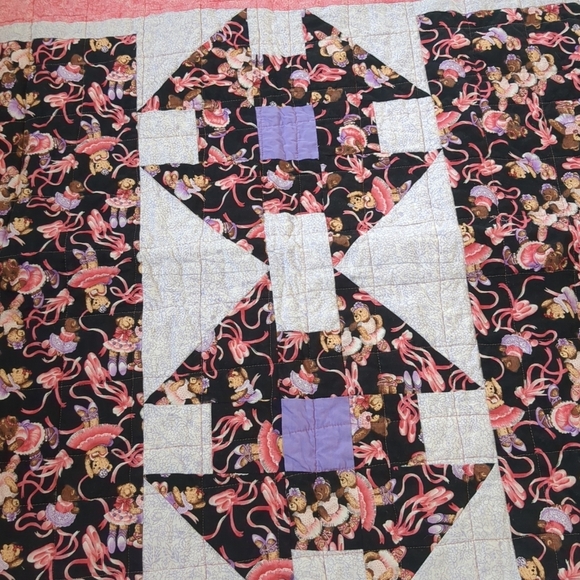 Handmade Quilt 50" X 38" Girl Teddy Bear Bag Patchwork Baby Shower Birthday - Picture 3 of 6